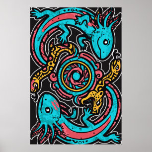 Aztekisk gud Xolotl som kämpar mot Jaguar strid st Poster