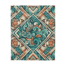 Aztekisk-Inspirerad Teal och Terrakotta Mönster