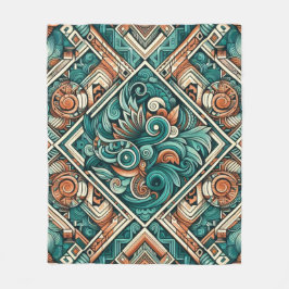 Aztekisk-Inspirerad Teal och Terrakotta Mönster Fleecefilt