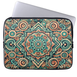 Aztekisk-Inspirerad Turkos och Terrakotta Mönster Laptop Fodral