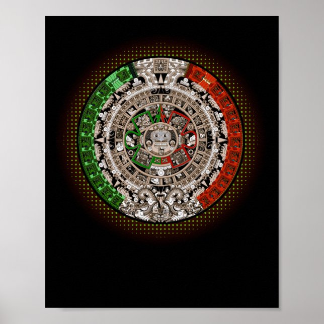 Aztekisk kalender Solsten Mexikansk konst Skulptur Poster (Framsidan)