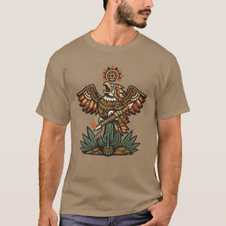 Aztekisk krigarfågel örn med spjut vintagefärg t shirt