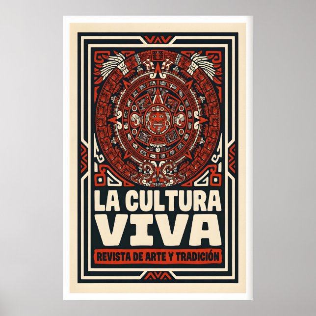 Aztekisk kultur väggkonst - Djärv röd och svart (Framsidan)