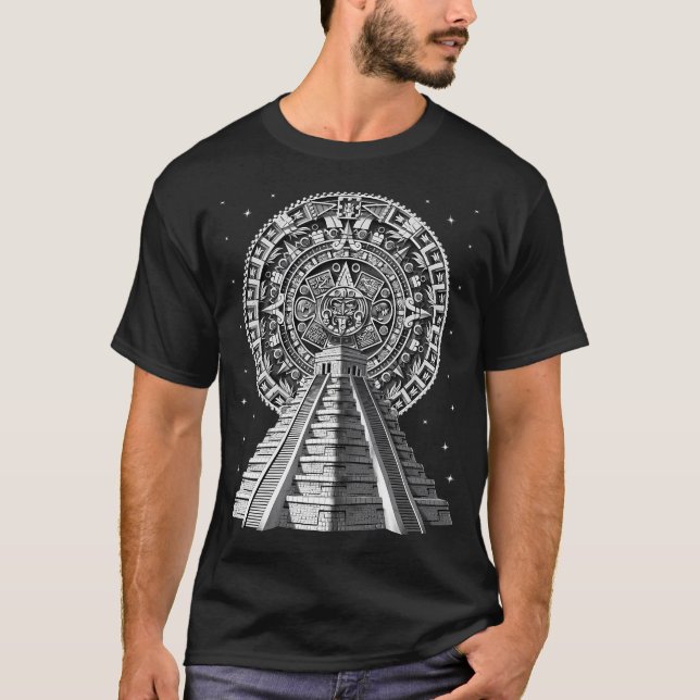 Aztekisk pyramidkalender t shirt (Framsida)