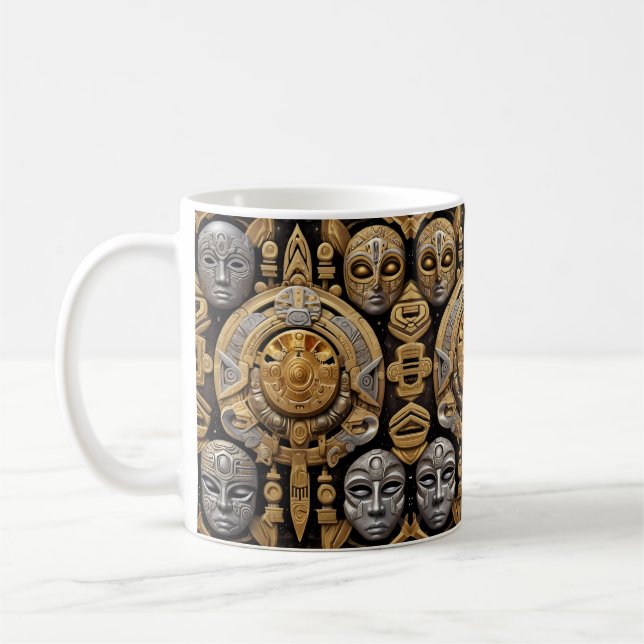 Aztekisk Stellar Symmetri: Kosmiskt Mönster Kaffemugg (Vänster)