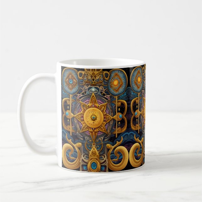 Aztekisk Stellar Symmetri: Kosmiskt Mönster Kaffemugg (Vänster)