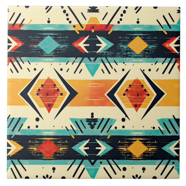 Aztekiskt mönster retro geometrisk abstrakt turkos kakelplatta (Framsidan)