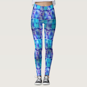 Azuis claros e escuro, former retangulares manchas leggings