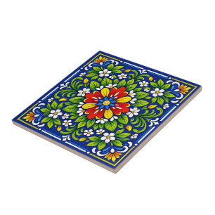 Azul Flor Grande— Medelhavet Azulejo Kakelplatta