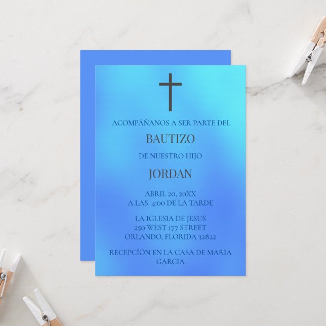 Azul Invación de bautizo Inbjudningar (Fram/Back In Situ)