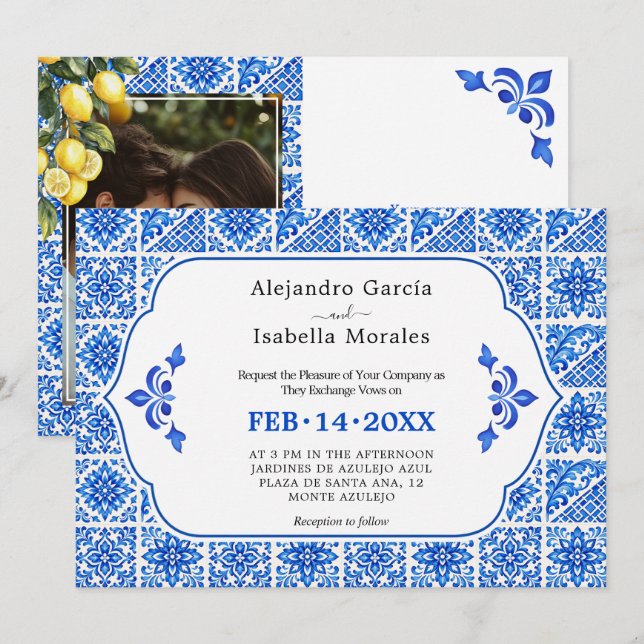 🍋💙 Azul & Limone Romance Fotoupplaga Inbjudningar (Fram/baksida)
