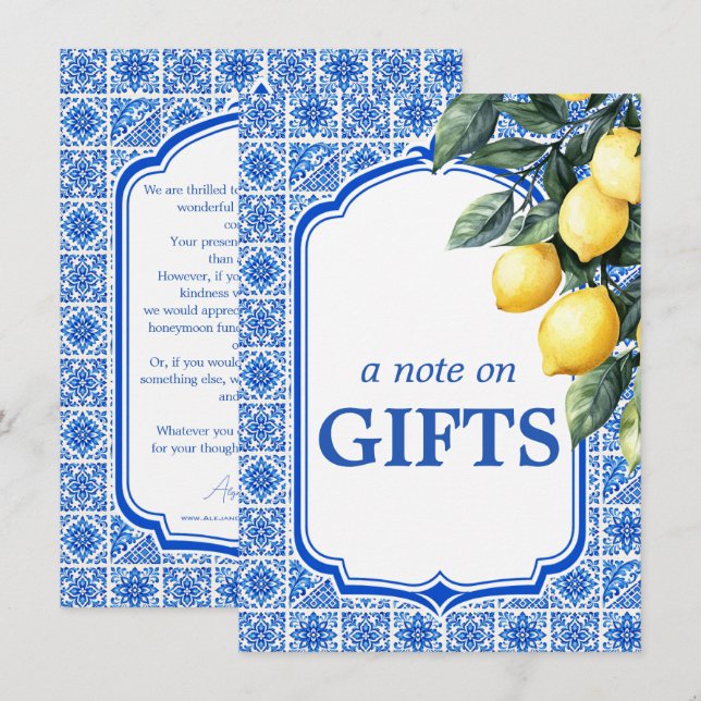 💙🍋 Azul & Limone Romantik Notis om Gåvor Tilläggskort (Fram/baksida)