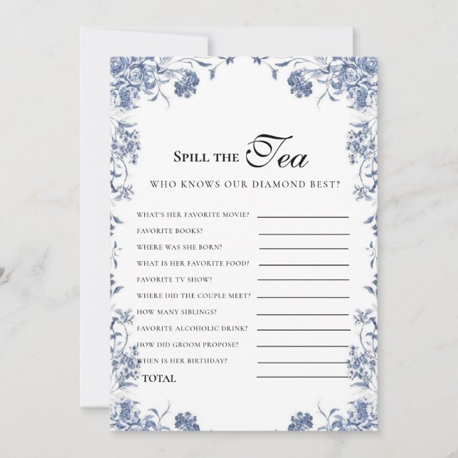 azul presupuesto Bridgerton Bridal Shower Game Inbjudningar (Framsida)