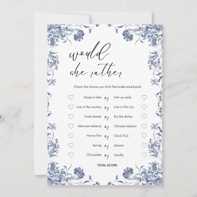 azul presupuesto Bridgerton Bridal Shower Game Inbjudningar (Framsida)