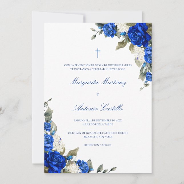 Azul Real Invacion de Boda Cristiana Bröllop Inbjudningar (Framsida)