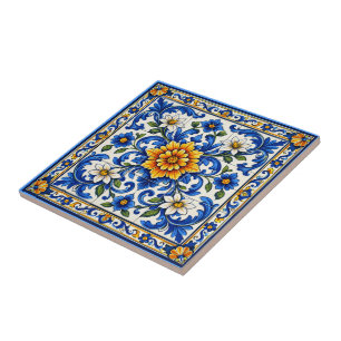Azul Solara — Grand Floral Azulejo Kakelplatta