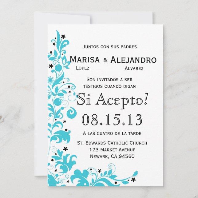 Azul Y Blanco Invitacion de Boda en-español Inbjudningar (Framsida)