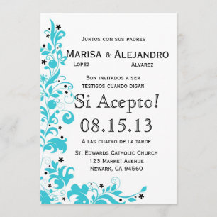 Azul Y Blanco Invitacion de Boda en-español Inbjudningar