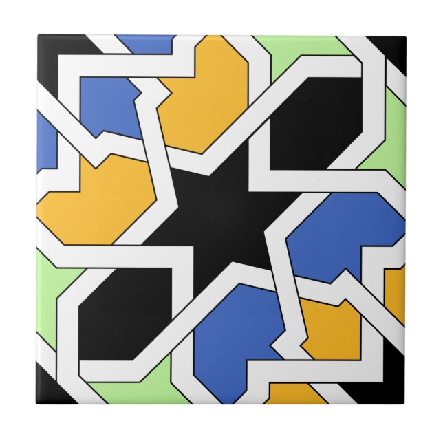 Azulejo 02 de geometría morisca azul y negro en kakelplatta (Framsidan)