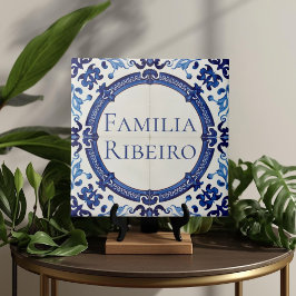 Azulejo Blå Anpassad Hus Namn Platta Skylt  Kakelplatta