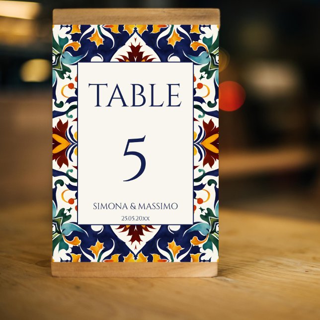 Azulejo blå portugisiska Medelhavet bröllop Bordsnummer (Azulejo blue Portuguese Mediterranean Morocco wedding Table Numbers personalized reception decor)