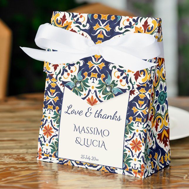 Azulejo blå portugisiska Medelhavet bröllop Presentaskar (Azulejo blue Portuguese Talavera tiles Mediterranean wedding personalized printed Favor Box)