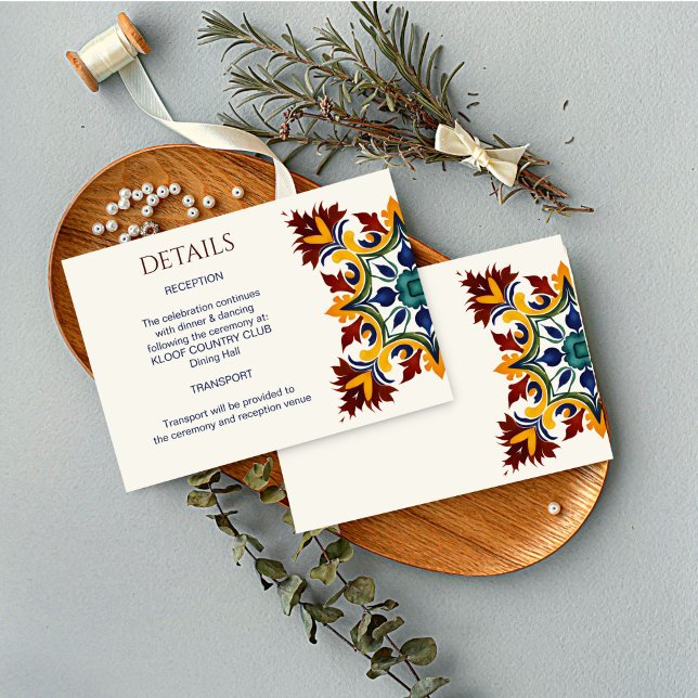 Azulejo blå portugisiska Medelhavet bröllop Tilläggskort (Azulejo blue Portuguese Mediterranean wedding details Enclosure Card wedding invitation suite)