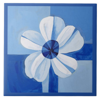 Azulejo Blue Minimalist Flower Blommigt Kakelplatta