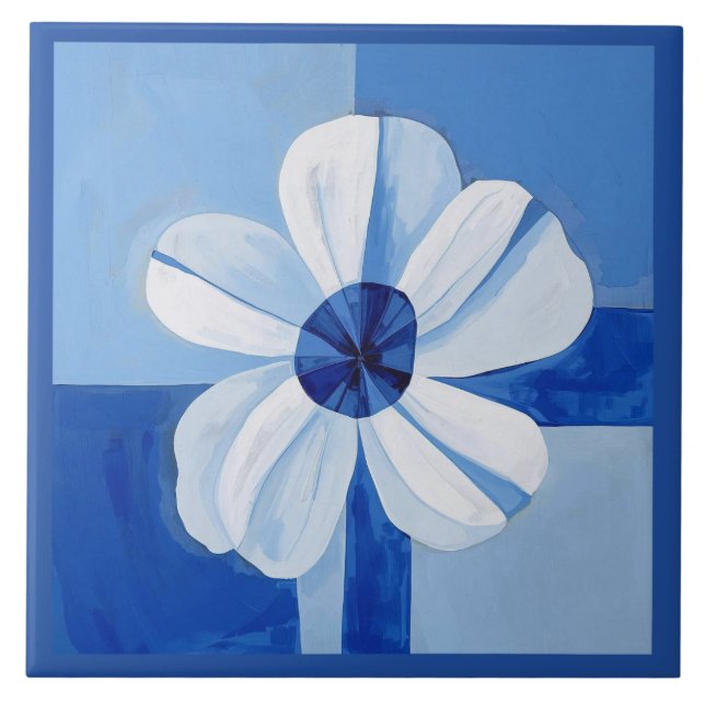 Azulejo Blue Minimalist Flower Blommigt Kakelplatta (Framsidan)