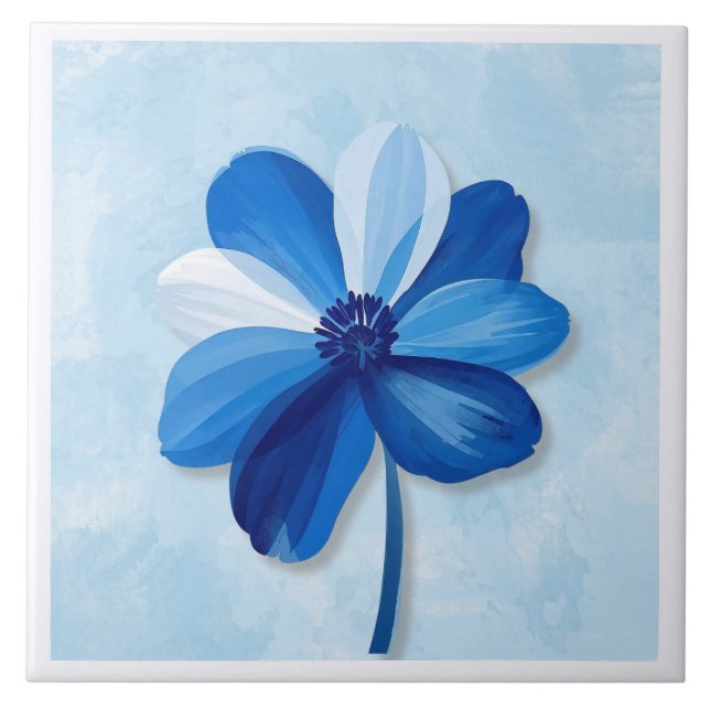 Azulejo Blue och White Modern Flower Kakelplatta (Framsidan)