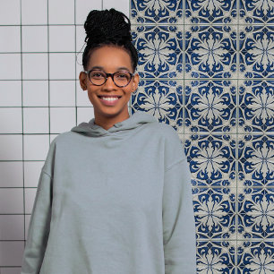 Azulejo Blue och White Symmetrical Blommigt Kakelplatta