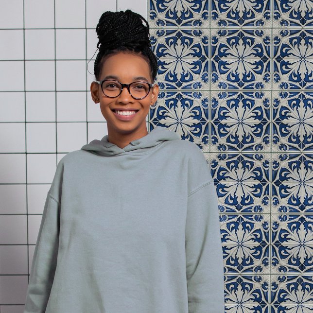 Azulejo Blue och White Symmetrical Blommigt Kakelplatta (Skapare uppladdad)