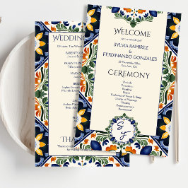 Azulejo blue Talavera Mexikanska bröllopsprogramme