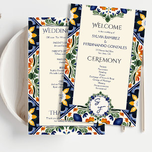 Azulejo blue Talavera Mexikanska bröllopsprogramme