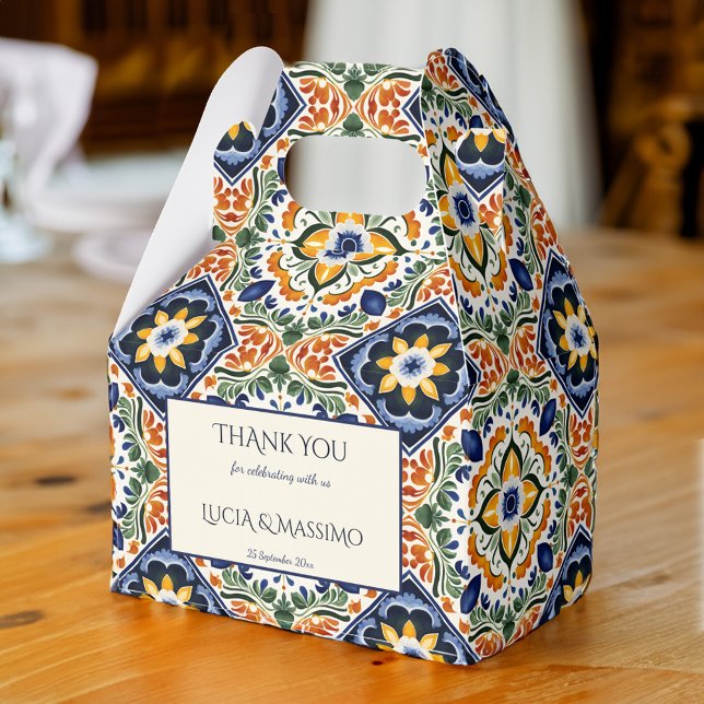 Azulejo blue Talavera vintage Mexikanska bröllop Presentaskar (Azulejo blue Talavera Mediterranean vintage Mexican wedding personalized printed Favor Boxes)