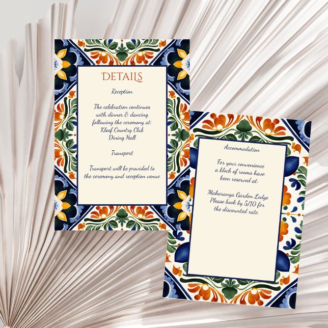 Azulejo blue Talavera vintage Mexikanska bröllop Tilläggskort (Azulejo blue Talavera vintage Mexican wedding details Enclosure Card wedding invitation suite)