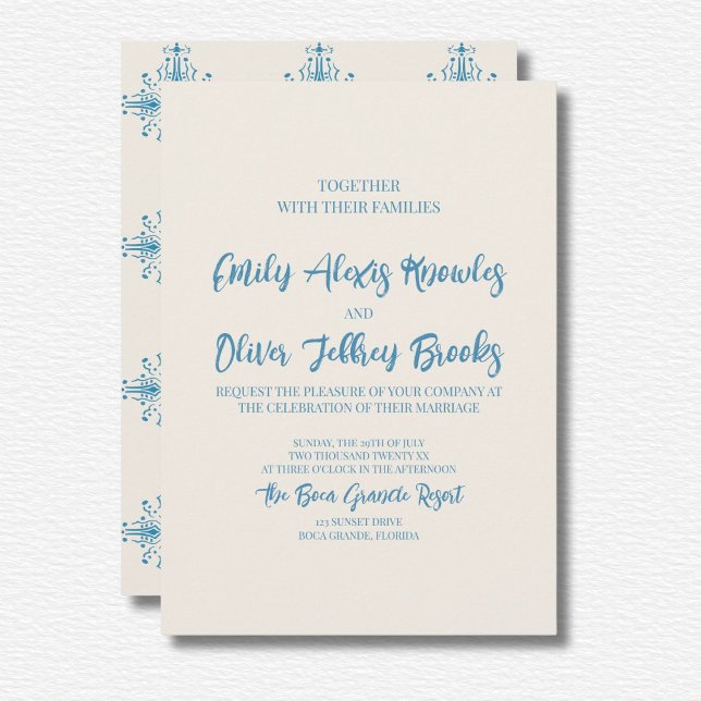 Azulejo Blue Wedding bjudande Inbjudningar (Skapare uppladdad)