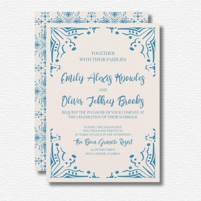 Azulejo Blue Wedding bjudande Inbjudningar (Skapare uppladdad)
