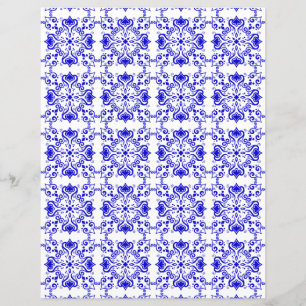 Azulejo Blue White Mönster A01 Skrapbook Papper