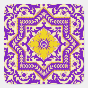 Azulejo Ceramic Vintage Stil Ornament Monogram Fyrkantigt Klistermärke