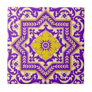 Azulejo Ceramic Vintage Stil Ornament Monogram Kakelplatta