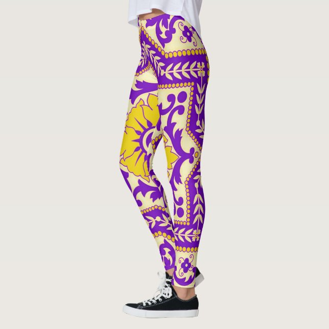 Azulejo Ceramic Vintage Stil Ornament Monogram Leggings (Vänster)