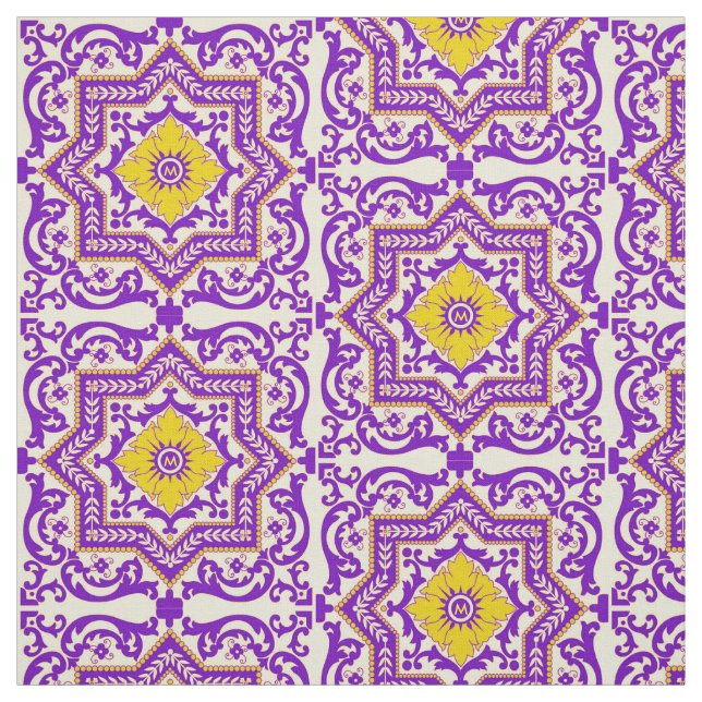 Azulejo Ceramic Vintage Stil Ornament Monogram Tyg (Provkarta)