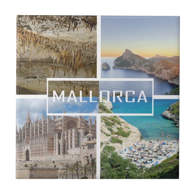 azulejo cuatro fotos de la isla de Mallorca Kakelplatta (Framsidan)