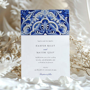 Azulejo Elegant Blommigt Ceramic Tile Bröllop Inbjudningar
