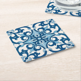 Azulejo Fleur De Lis Stil Mönster Underlägg Papper Kvadrat