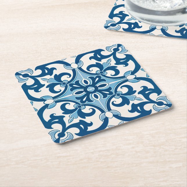 Azulejo Fleur De Lis Stil Mönster Underlägg Papper Kvadrat (Vinklad)