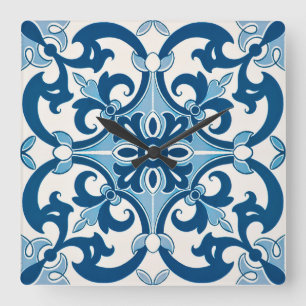 Azulejo Fleur De Lis Utforma mönster Fyrkantig Klocka
