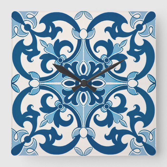 Azulejo Fleur De Lis Utforma mönster Fyrkantig Klocka (Framsida)