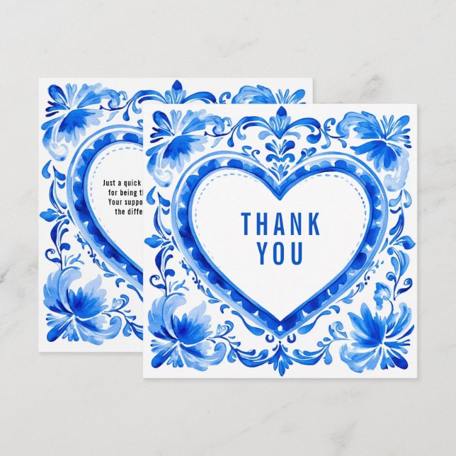 💙Azulejo Hjärtan Tack‑Mosaik Tack Kort (Fram/baksida)